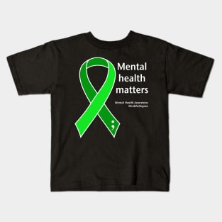 Mental health matters ribbon, white type Kids T-Shirt